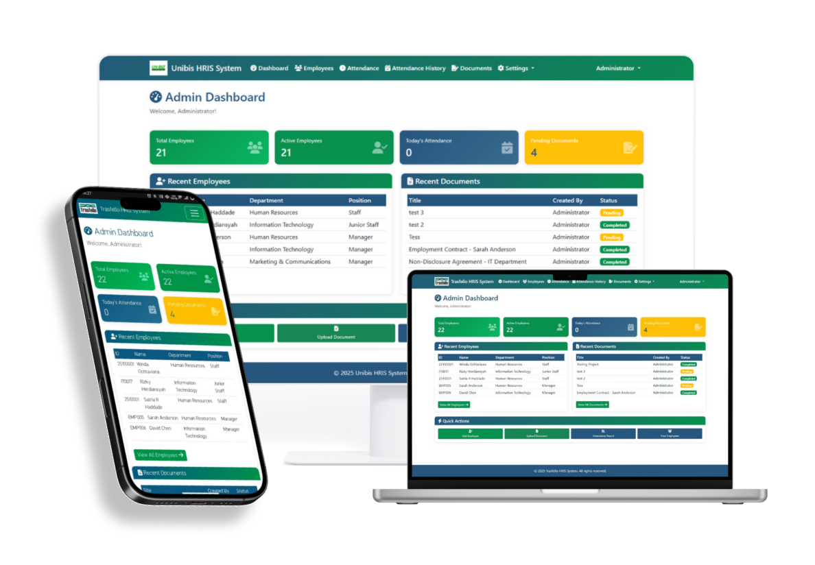 Dashboard HRIS Terintegrasi - Sistem Manajemen Perusahaan Modern dengan tampilan dashboard yang intuitif
